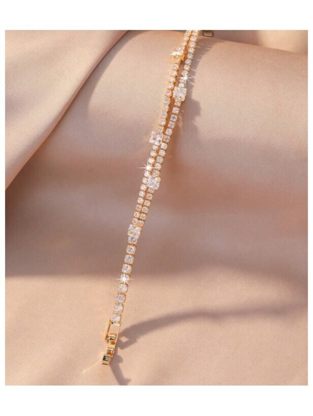 Two row white stone - Bracelet - Gold - CZs - 7"